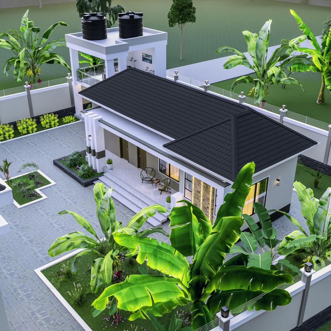 Aerial view of compound and roof design